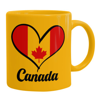 Canada flag, Ceramic coffee mug yellow, 330ml