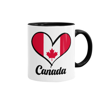 Canada flag, Κούπα χρωματιστή μαύρη, κεραμική, 330ml