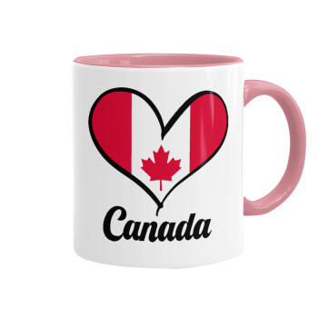 Canada flag, Κούπα χρωματιστή ροζ, κεραμική, 330ml