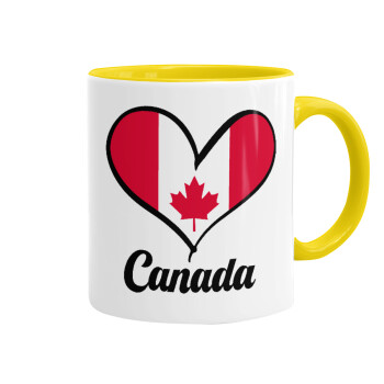 Canada flag, Κούπα χρωματιστή κίτρινη, κεραμική, 330ml