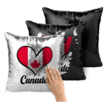 Canada flag, Μαξιλάρι καναπέ Μαγικό Μαύρο με πούλιες 40x40cm περιέχεται το γέμισμα