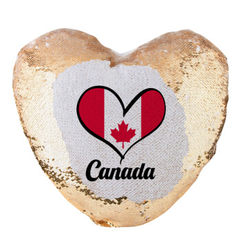 Canada flag, Μαξιλάρι καναπέ καρδιά Μαγικό Χρυσό με πούλιες 40x40cm περιέχεται το  γέμισμα