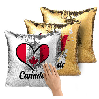Canada flag, Μαξιλάρι καναπέ Μαγικό Χρυσό με πούλιες 40x40cm περιέχεται το γέμισμα