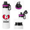 Metallic water bottle with safety lid, 850ml aluminum