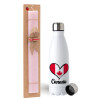 Easter Set, metallic stainless steel water bottle (750ml) & scented flat Easter candle (30cm) (PINK)