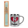 Easter Set, metallic thermal cup (300ml) & aromatic flat Easter candle (30cm) (TURQUOISE)