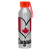 Aluminum Sports Bottle 650ml – Silver with Red Cap and Silicone Strap