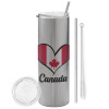 Tumbler stainless steel Silver 600ml, with metal straw & cleaning brush