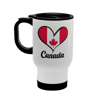 Canada flag, Κούπα ταξιδιού ανοξείδωτη με καπάκι, διπλού τοιχώματος (θερμό) λευκή 450ml