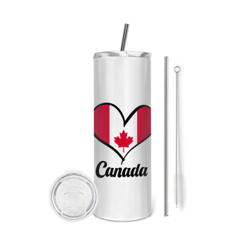 Canada flag, Tumbler stainless steel 600ml, with metal straw & cleaning brush