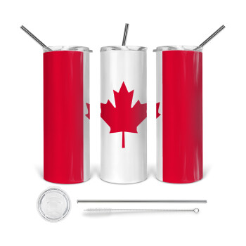 Canada flag, Tumbler stainless steel 600ml, with metal straw & cleaning brush