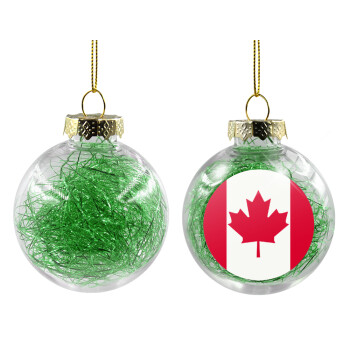 Canada flag, Χριστουγεννιάτικη μπάλα δένδρου διάφανη με πράσινο γέμισμα 8cm