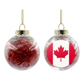 Canada flag, Χριστουγεννιάτικη μπάλα δένδρου διάφανη με κόκκινο γέμισμα 8cm