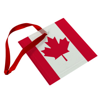 Canada flag, Χριστουγεννιάτικο στολίδι γυάλινο τετράγωνο 9x9cm