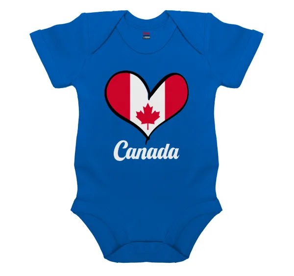 Canada flag — Short-sleeve baby bodysuit, cobalt blue, 100% organic cotton