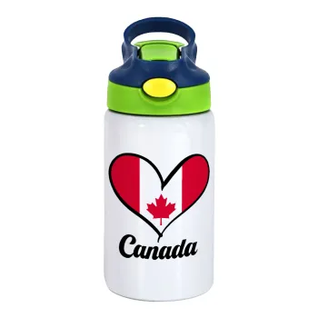Canada flag, Παιδικό παγούρι θερμό, ανοξείδωτο, με καλαμάκι ασφαλείας, πράσινο/μπλε (350ml)