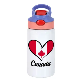 Canada flag, Παιδικό παγούρι θερμό, ανοξείδωτο, με καλαμάκι ασφαλείας, ροζ/μωβ (350ml)