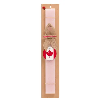 Canada flag, Easter Set, wooden keychain & scented flat Easter candle (30cm) (PINK)