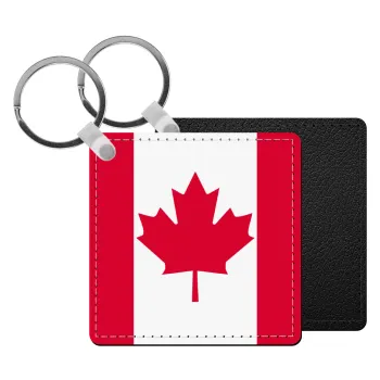 Canada flag, Μπρελόκ Δερματίνη, τετράγωνο ΜΑΥΡΟ (5x5cm)