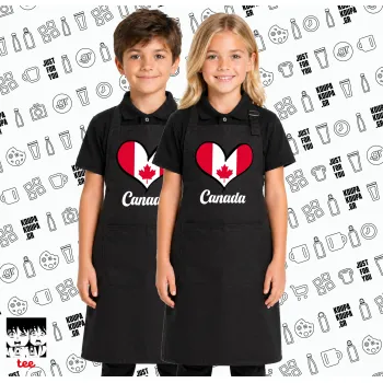 Canada flag, Μαύρη ΠΑΙΔΙΚΗ Ποδιά μακριά Σεφ ολόσωμη με τσέπες