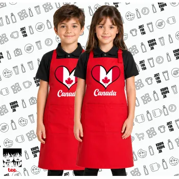 Canada flag, Κόκκινη ΠΑΙΔΙΚΗ Ποδιά μακριά Σεφ ολόσωμη με τσέπες