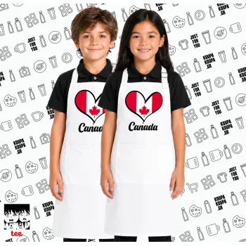 Canada flag, Λευκή ΠΑΙΔΙΚΗ Ποδιά μακριά Σεφ ολόσωμη με τσέπες