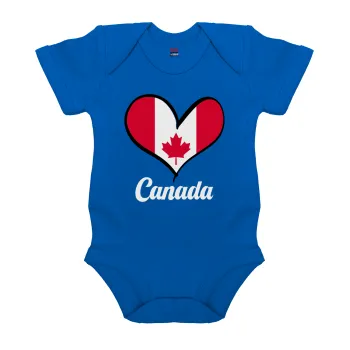 Canada flag, Βρεφικό φορμάκι μωρού, Μπλε Κοβαλτίου, 100% Organic Cotton, κοντομάνικο