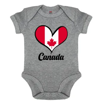 Canada flag, Βρεφικό φορμάκι μωρού, 0-18 μηνών, ΓΚΡΙ ΜΕΛΑΝΖΕ, 100% Organic Cotton, κοντομάνικο