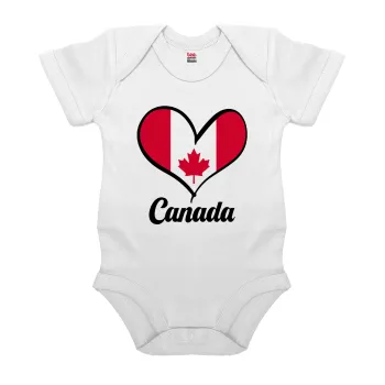 Canada flag, Βρεφικό φορμάκι μωρού, 0-24 μηνών, ΛΕΥΚΟ, 100% Organic Cotton, κοντομάνικο