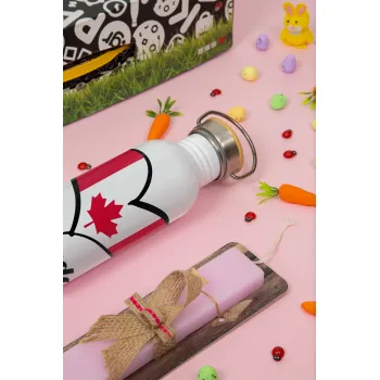 Canada flag, Πασχαλινή Λαμπάδα με παγούρι μεταλλικό (620ml, stainless steel) & κερί αρωματικό πλακέ (30cm) (ΡΟΖ)