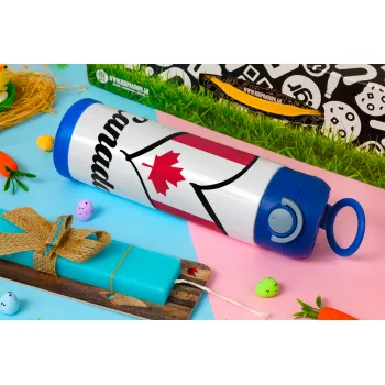 Canada flag, Easter candle, Childrens hot water bottle, stainless steel, with safety straw, BLUE (500ml)