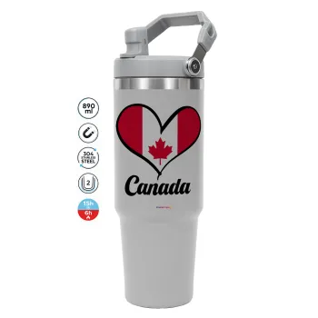Canada flag, GREY Travel Tumbler with Handle 890ml