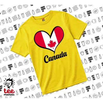 Canada flag, yellow childrens T-Shirt made of 100% cotton, for every day. Vegan & OEKO-TEX certified.