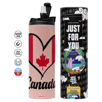 Canada flag, Tumbler stainless steel PINK 600ml