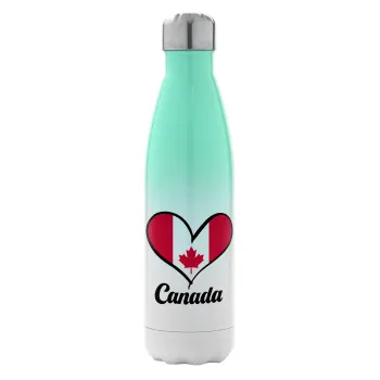 Canada flag, Μεταλλικό παγούρι θερμός Πράσινο/Λευκό (Stainless steel), διπλού τοιχώματος, 500ml