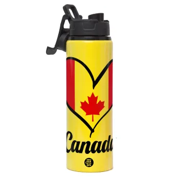 Canada flag, Μεταλλικό παγούρι νερού με καπάκι ασφαλείας, αλουμινίου 850ml
