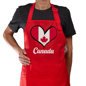 Canada flag, Ποδιά Μακριά Σεφ ολόσωμη με τσέπες Κόκκινη (ΕΝΗΛΙΚΩΝ)