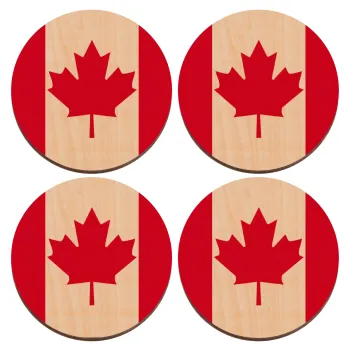 Canada flag, ΣΕΤ x4 Σουβέρ ξύλινα στρογγυλά plywood (9cm)