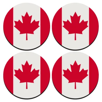 Canada flag, ΣΕΤ 4 Σουβέρ ξύλινα στρογγυλά (9cm)