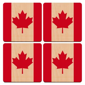Canada flag, ΣΕΤ x4 Σουβέρ ξύλινα τετράγωνα plywood (9cm)