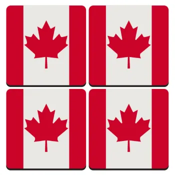 Canada flag, ΣΕΤ 4 Σουβέρ ξύλινα τετράγωνα (9cm)