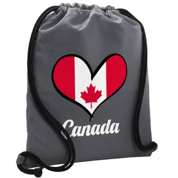Canada flag, Τσάντα πλάτης πουγκί GYMBAG ΓΚΡΙ, με τσέπη (40x48cm) & χονδρά κορδόνια