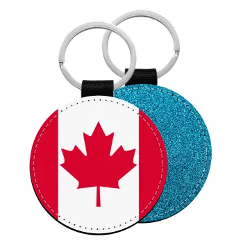 Canada flag, Μπρελόκ Δερματίνη, στρογγυλό ΜΠΛΕ (5cm)
