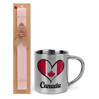 Canada flag, Easter Set, metallic thermal cup (300ml) & aromatic flat Easter candle (30cm) (PINK)