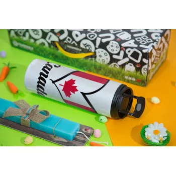 Canada flag, Πασχαλινή Λαμπάδα με Travel Tumbler θερμό με διπλό καπάκι (600ml, BPA free) & κερί αρωματικό πλακέ (30cm) (ΤΙΡΚΟΥΑΖ)