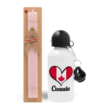 Canada flag, Easter Set, metallic aluminum bottle (500ml) & aromatic flat Easter candle (30cm) (PINK)