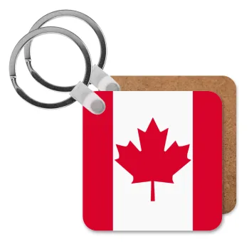 Canada flag, Μπρελόκ Ξύλινο τετράγωνο MDF