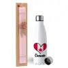 Easter Set, metallic stainless steel water bottle (750ml) & scented flat Easter candle (30cm) (PINK)
