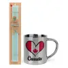 Easter Set, metallic thermal cup (300ml) & aromatic flat Easter candle (30cm) (TURQUOISE)