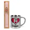 Easter Set, metallic thermal cup (300ml) & aromatic flat Easter candle (30cm) (PINK)